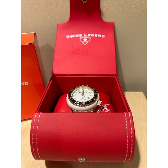 Swiss Legend Neptune Quartz Watch White Ceramic Bezel Gold Tone Water Resistant - Picture 2 of 5